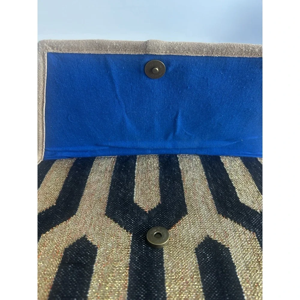WKND WYFR BFF Envelope Clutch Gold Black Handwoven Trim Metallic Bag